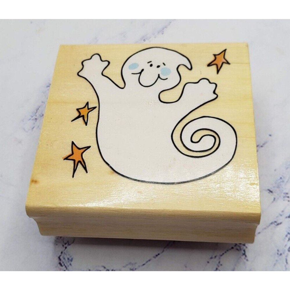 Happy Halloween Ghost Wood Mounted Rubber Stamp